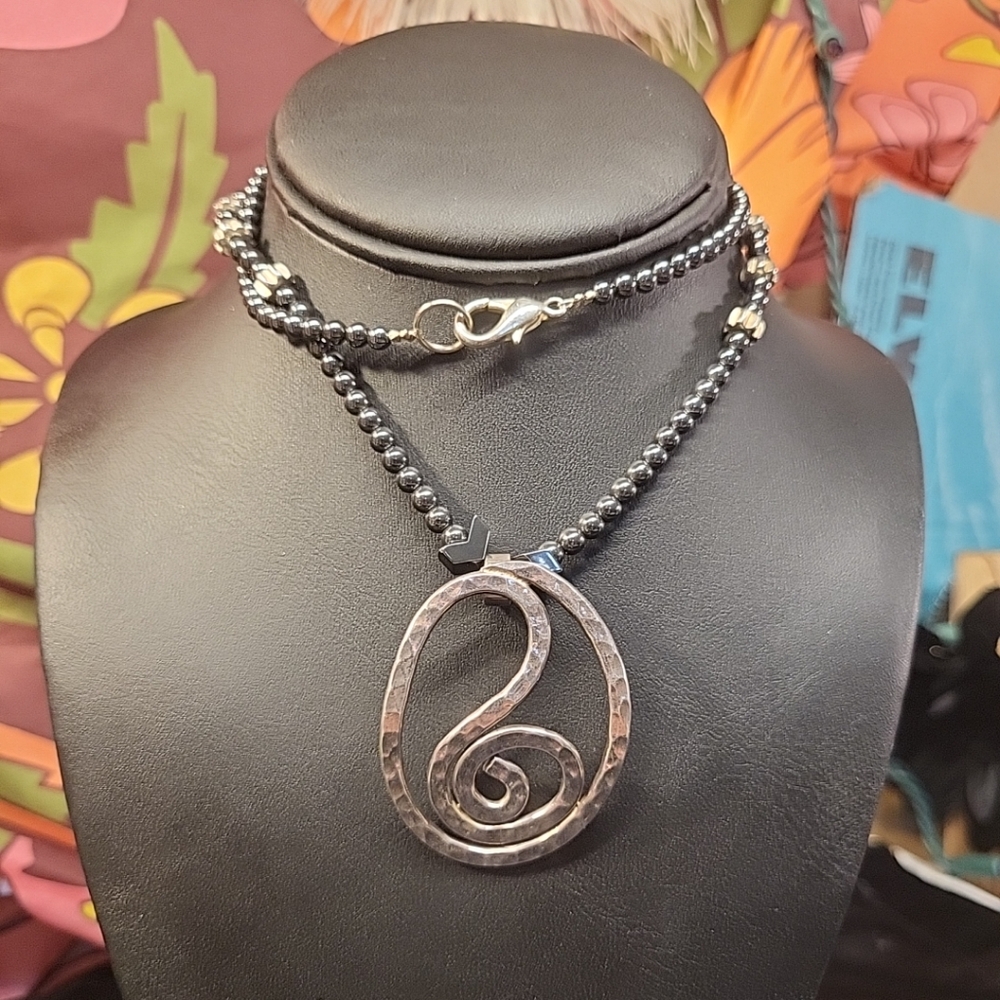 SOLD! Artisan Mexico 925 Sterling Silver with Hematite Necklace, 24"